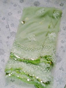 Green Embellished Net Dupatta