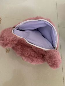 Cute Pink Teddy Bear Faux Fur Crossbody Bag