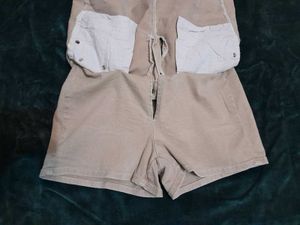 Tan Denim Mini Skirt with Slits