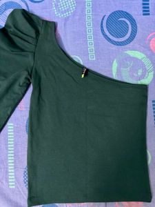 Dark Green One-Shoulder Crop Top