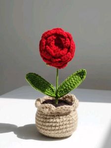 Crochet Rose Flower Pot