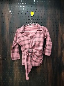Pink Plaid Tie-Front Shirt