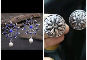 Boho Blue Stone & Pearl Earrings