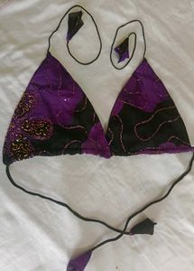 y2k Purple & Black Bikini Top