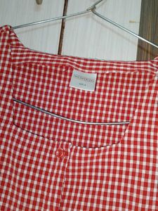 Red Gingham Square Neck Top