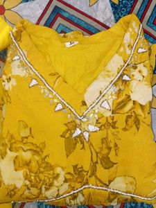 Women's Yellow Floral Kurta Set with Dupatta
