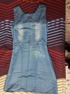 Denim Dress with Polka Dot Top