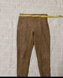 Zara Faux Suede Ankle Zip Brown Pants
