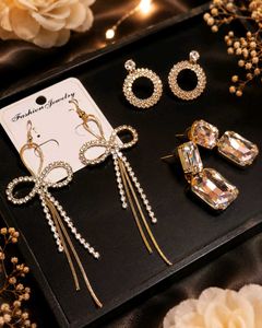 Sparkling Crystal Bow and Hoop Earrings Set✨✨🌷🌷