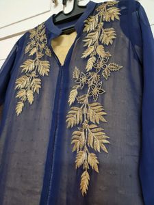 Elegant Navy Blue Embroidered Tunic
