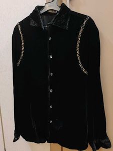 Elegant Black Velvet Embellished Shirt