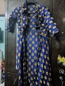 Blue Printed party wear long jacket