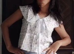 Floral Print Blouse with Lace Collar