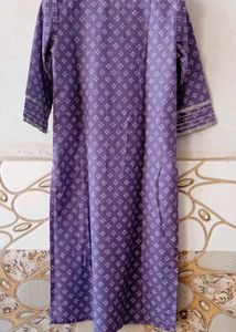 Purple Printed Kurta with Silver Embellishments