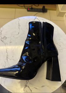 Black Patent Chunky Heel Ankle Boots