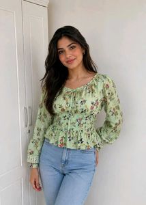 Floral Print Smocked Peplum Top