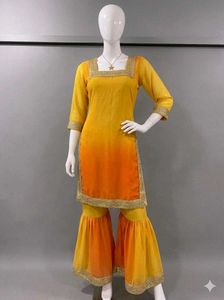 Vibrant Ombre Kurta Set with Sharara