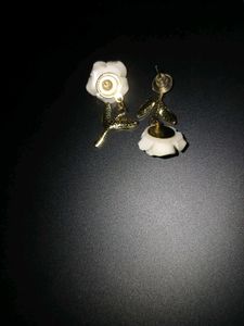 Iridescent White Rose Asymmetric Drop Earrings