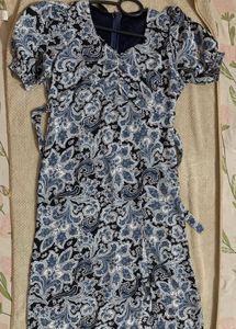 Blue & Black Floral Print Dress