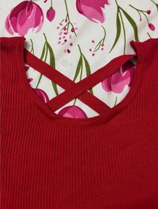Red Ribbed Crossover Back Top