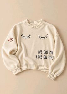 CREAM GRAPHIC EMBROIDERED SWEATER