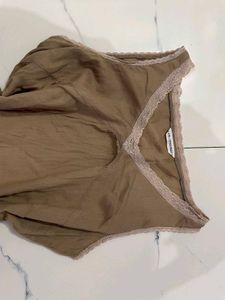 Cute Lace Trimmed Brown Tank Top