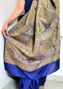 Elegant Blue &amp; Gold Saree with sleeveless blouse