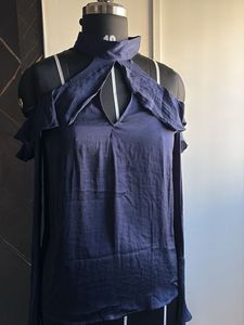 Navy Blue Cut-Out Cold Shoulder Top