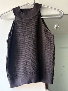 Black Textured Sleeveless Top