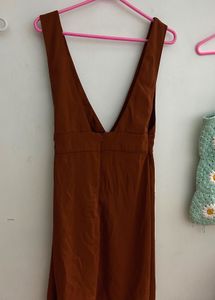Tokyo talkies Brown Solid Pinafore Dress | Size S