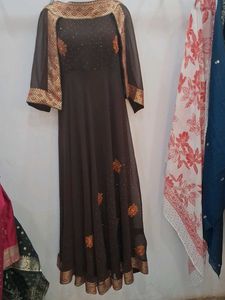 Elegant Brown Embroidered Gown