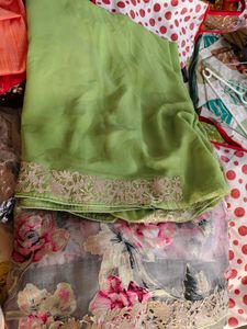 Beautiful Plain Green saree