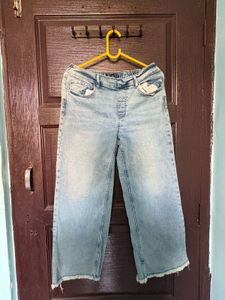 Light Wash Cropped Wide Leg Jeans