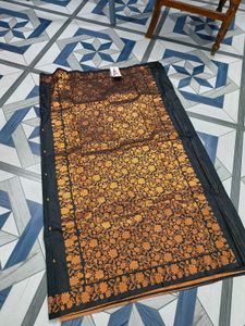 Elegant Black Saree with copper zariFloral Border