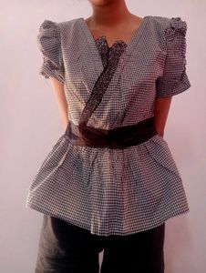 Checkered Peplum Top