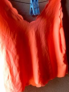 Orange Scalloped V-Neck Tank Top