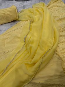 Yellow Chikankari Embroidered Anarkali Set