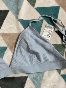 H&amp;M Light Blue Ribbed bikini Bra