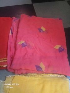 Vibrant Red Bandhani Saree with Golden Border
