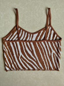 Brown &amp; White Zebra Print Crop Top