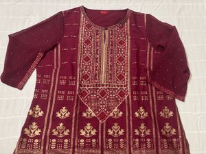 🆕W Maroon Kurta with Stunning Sleeves