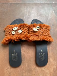 Boho Chic Cowrie Shell Fringe Slides - Imported
