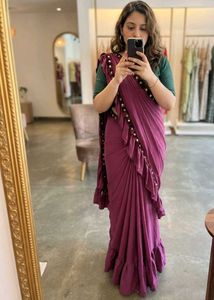 Purple 💜 Ruffle Saree ( New + Blouse Piece )
