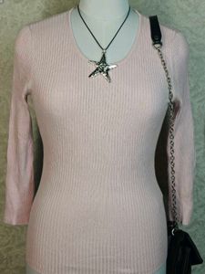 Pink Ribbed 3/4 Sleeve Top
