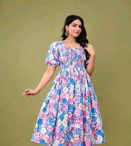 Floral Smocked Puff Sleeve Midi Dress