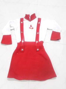 Cute Red & White Suspenders Skirt Outfit