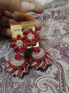 2 colour available Stunning Red & White Jhumka Ear