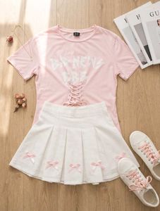 Bardot Cute Pink Lace-Up Graphic Tee