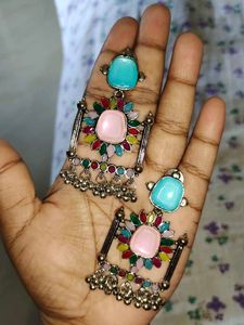 Beautiful colour full silver oxytocin earring😍😍