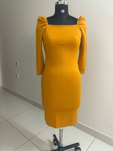 Puff Sleeve Square Neck Midi Dress